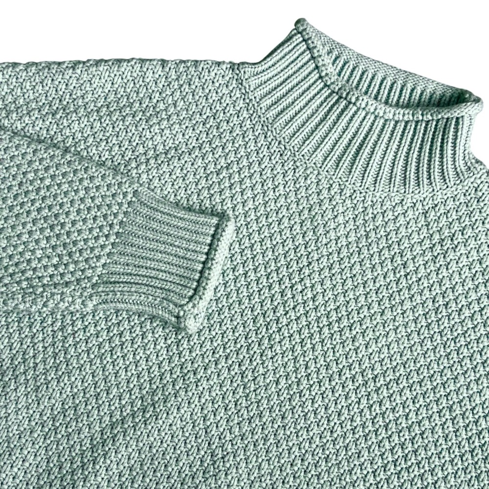 Womens Cozy Winter Sweater in Aqua Blue  Mock‎ Neck Heavy Warm Ribbed Knit Large